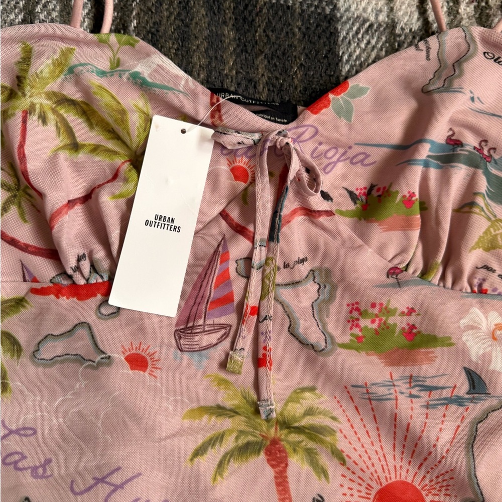 Urban Outfitters Pink Tropical Print Mini Dress - Picture 3 of 5